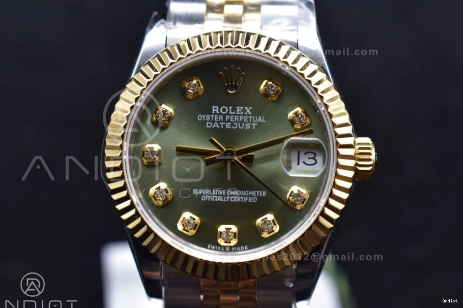 Fluted Syle Green Bezel and President DateJust Dial WF Markers 31 316L Steel Ladies Bracelet 278289 on 0118